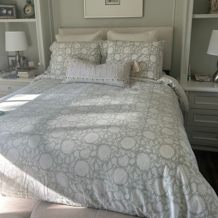 Maeve Block Print Duvet Set Mist