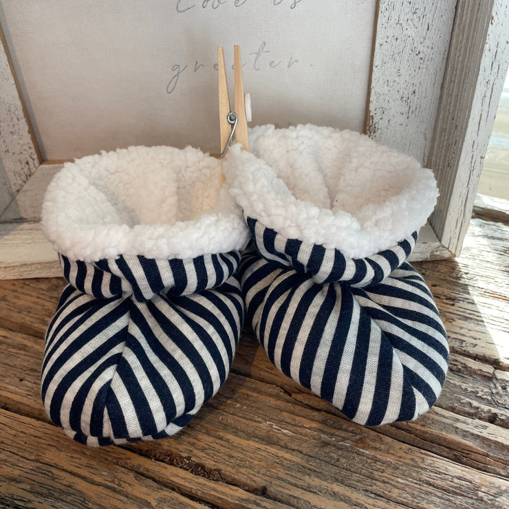 French Navy Stripe Baby Fleece Booties