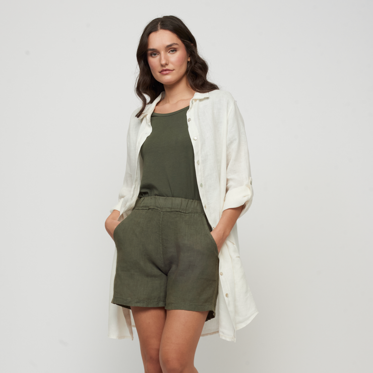 Button Down linen Blouse Dress With Pockets