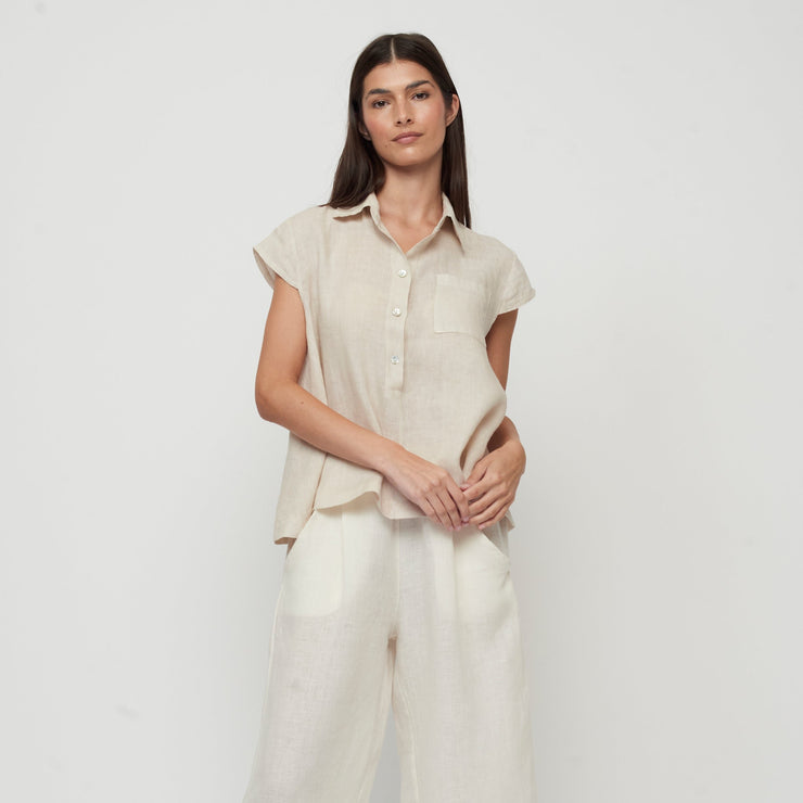 Cap Sleeve Linen Blouse