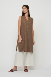 Button Down Linen Dress With Side Slits
