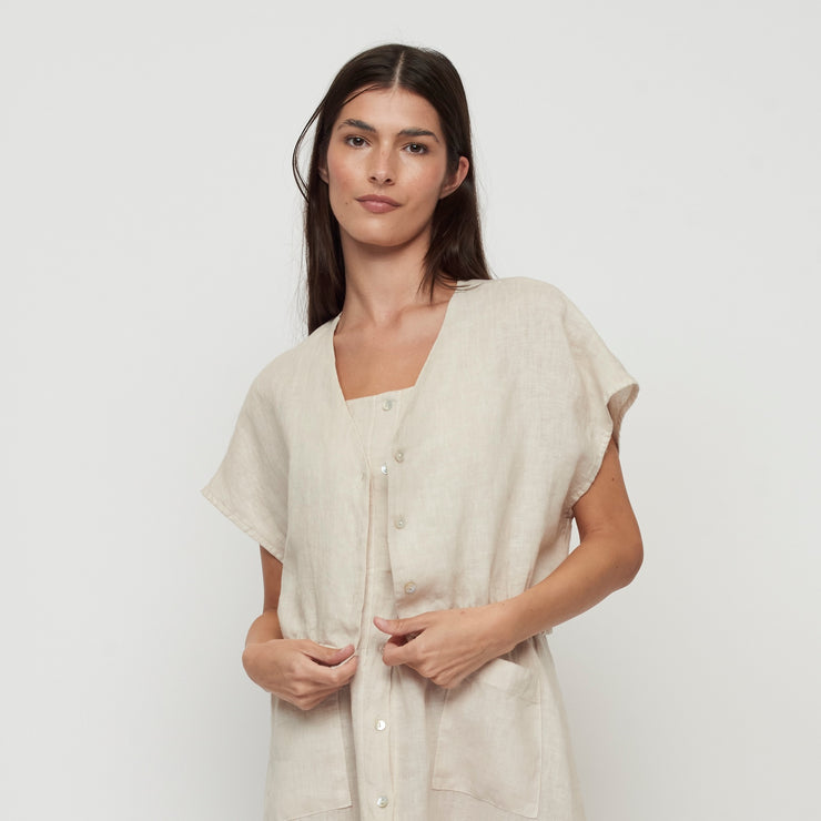 Cropped Linen Top With Elastic Bottom