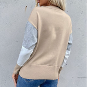 Round Neck Stitching Long Sleeve Knitted Top