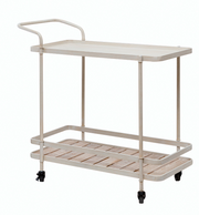 Metal 2-Tier Bar Cart with Fir Wood Slatted Shelf and Casters