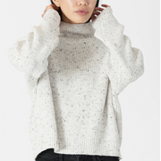 Flecked Ribbed Mockneck Sweater