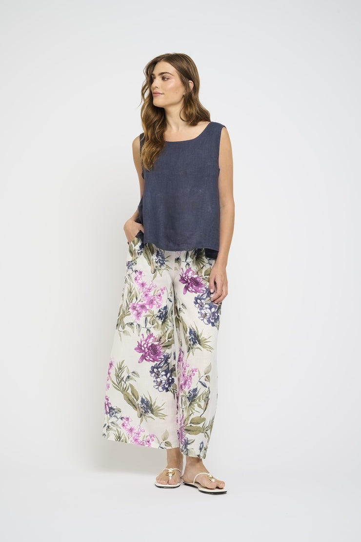 Sleeveless Linen Top With Elastic Underarms