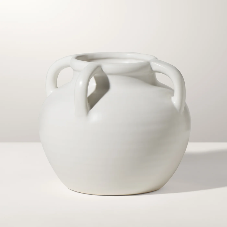 Capri Four Handle 6h" Ceramic Pot Urn Vase