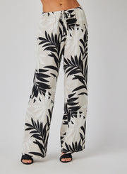 Wide Leg Palm Print Drawstring Pant