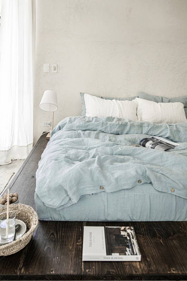 US King Dusty Blue Duvet Cover Set