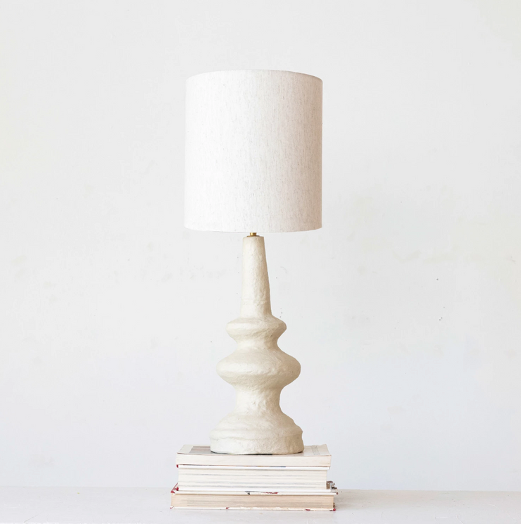 Handmade Paper Mache Table Lamp w/ Cotton Shade & Swivel Neck