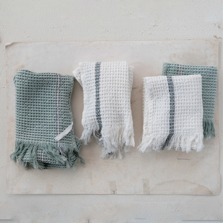 Cotton Waffle Weave Tea Towels w/ Fringe