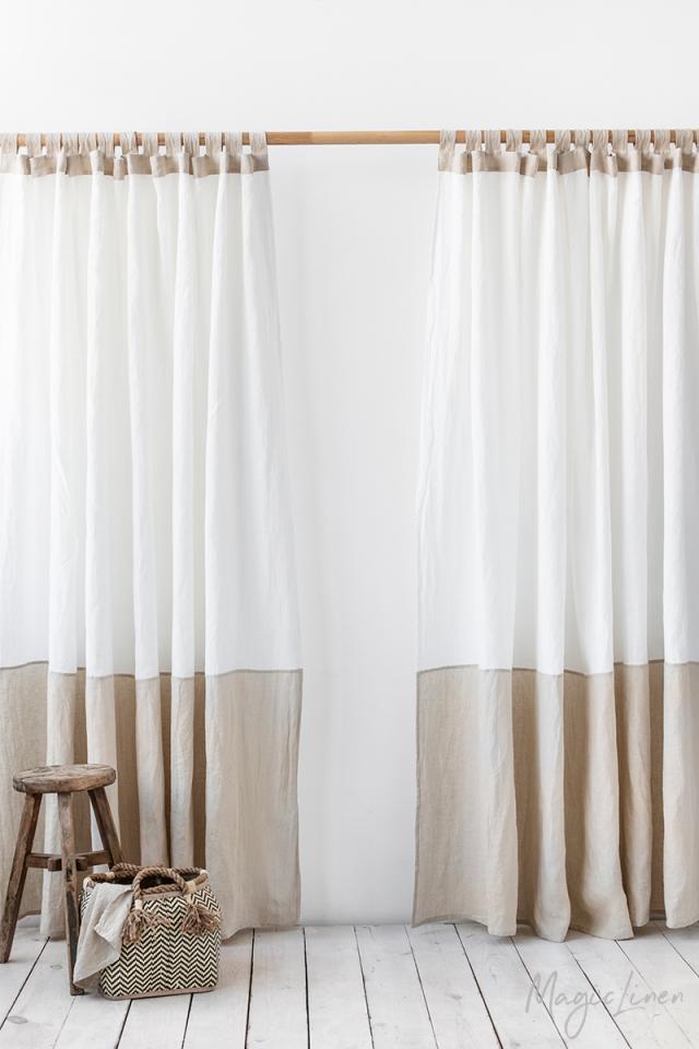 Colour-Block Linen Curtain Panel