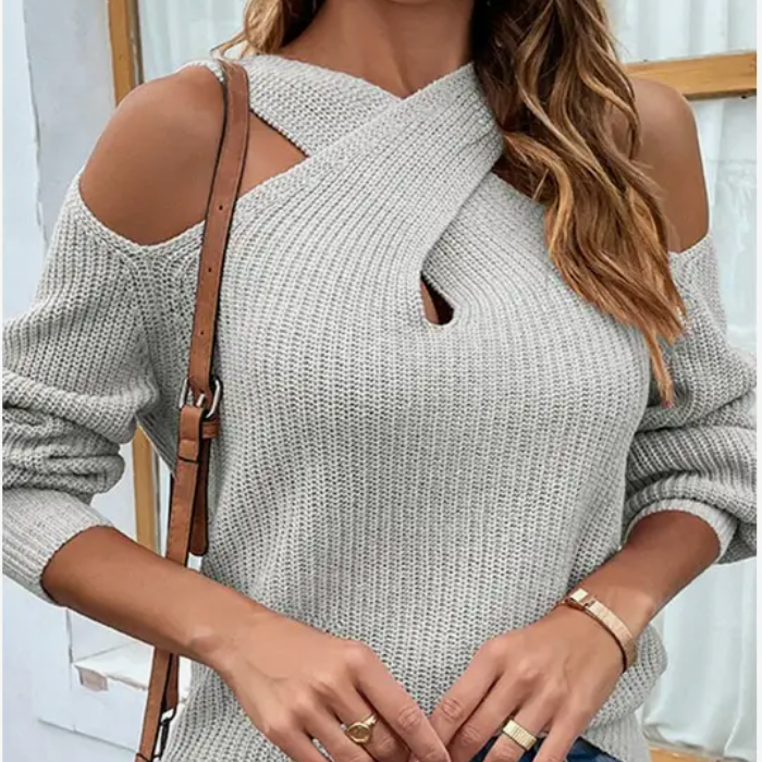 Off Shoulder Hollow Knit Casual Sweater