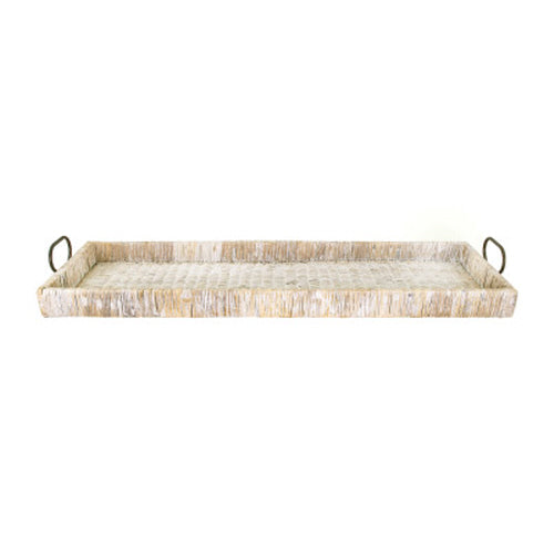 Decorative Rattan Tray w/ Metal Handles