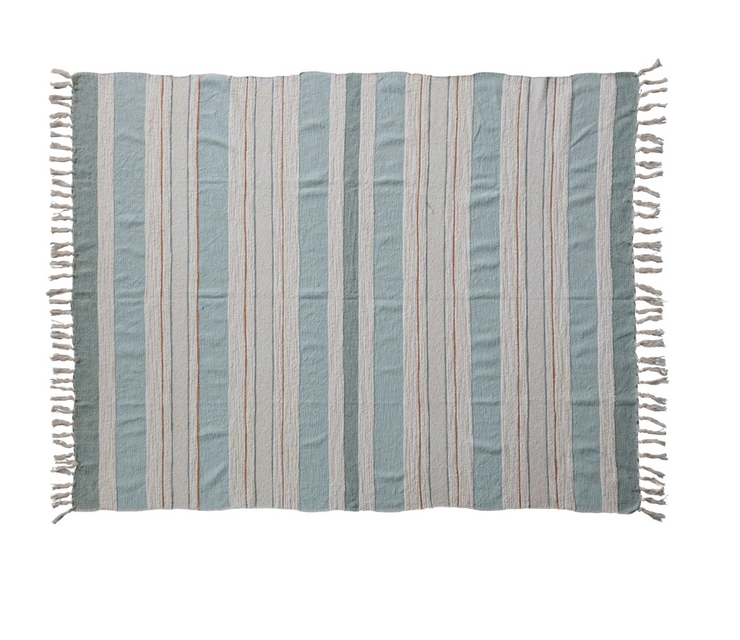 Woven Cotton Throw w/ Stripes & Fringe 60"x50"