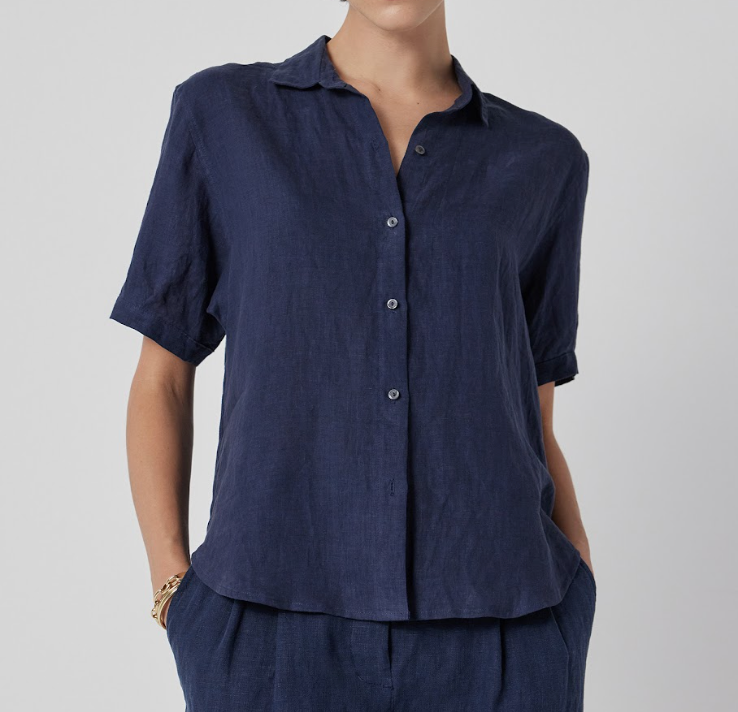 Woven Linen Button Up Top