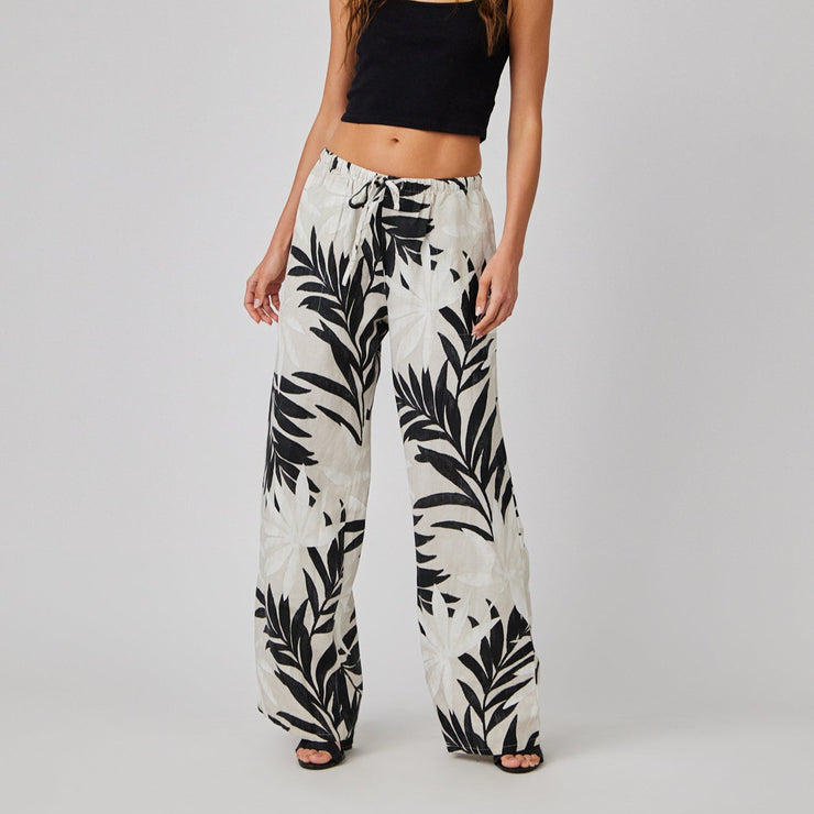 Wide Leg Palm Print Drawstring Pant