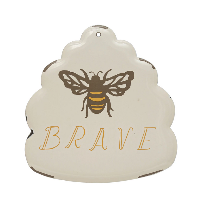 Enameled Metal Wall Décor with Bee "Brave"