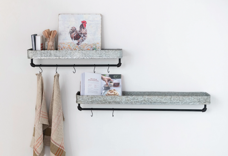 Galvanized Metal Shelves with Bars and 17 Hooks