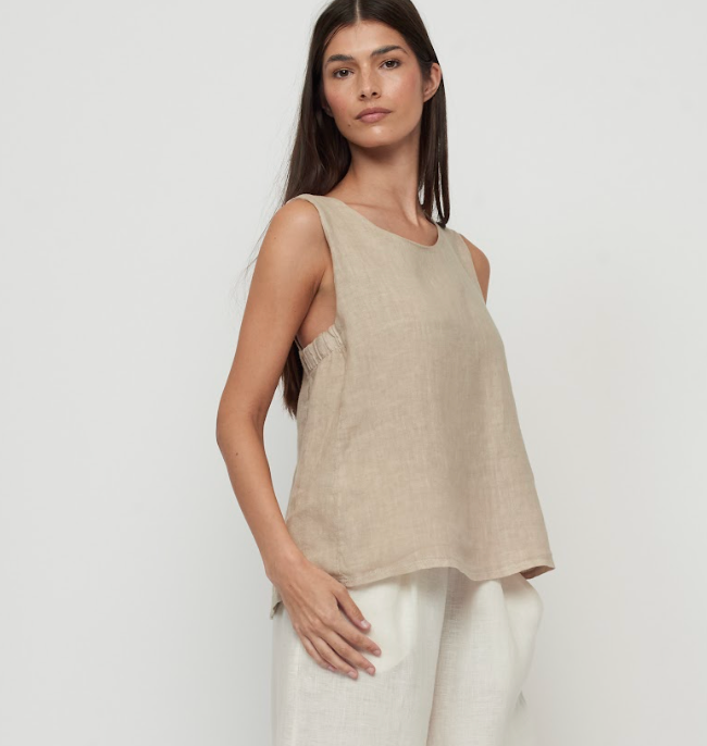 Sleeveless Linen Top With Elastic Underarms