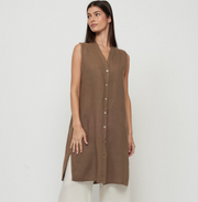 Button Down Linen Dress With Side Slits