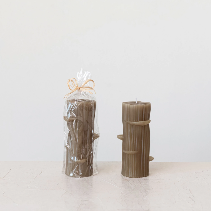 Unscented Log Shaped Candle w/ Mushrooms