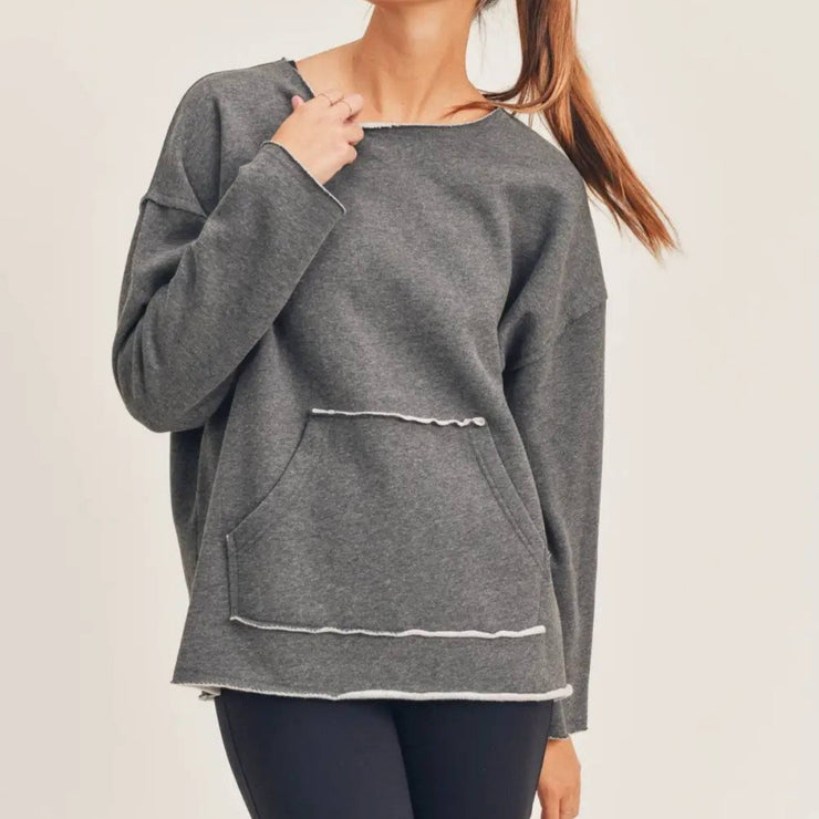 Raw Hem Pullover Sweatshirt