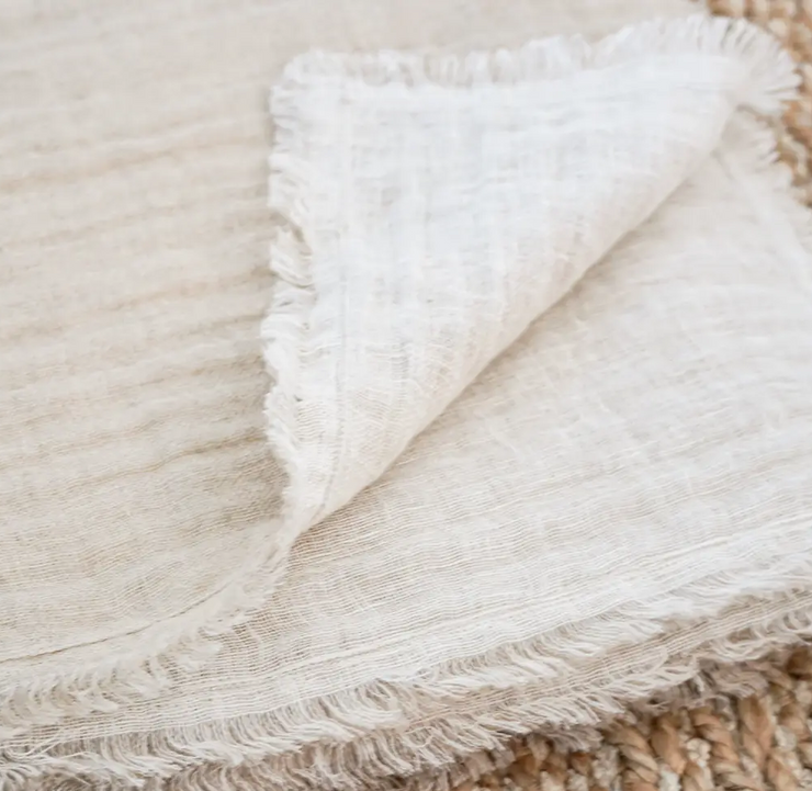 Crinkled Double Weave Linen Throw Blanket