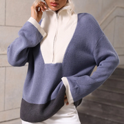 Pullover Zip Colour-block Knit Sweater