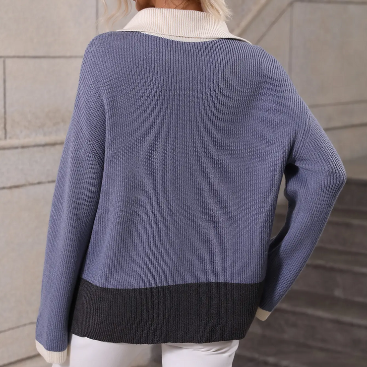 Pullover Zip Colour-block Knit Sweater